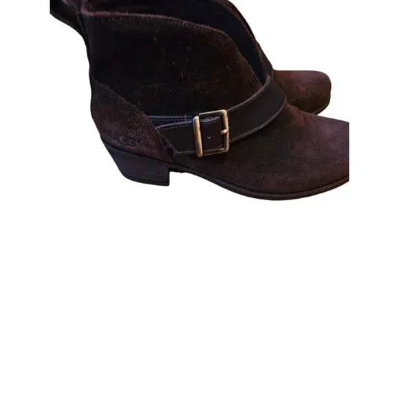 UGG Womens Brown Suede Ankle Boots With Shearling Lining & Buckle Strap Detail S - Picture 7 of 11